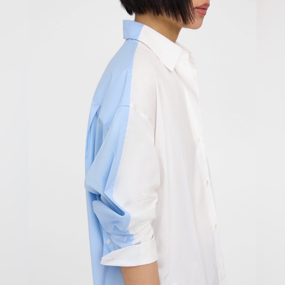 Theory Oversized Two Tone Blue and White Buttondown Shirt